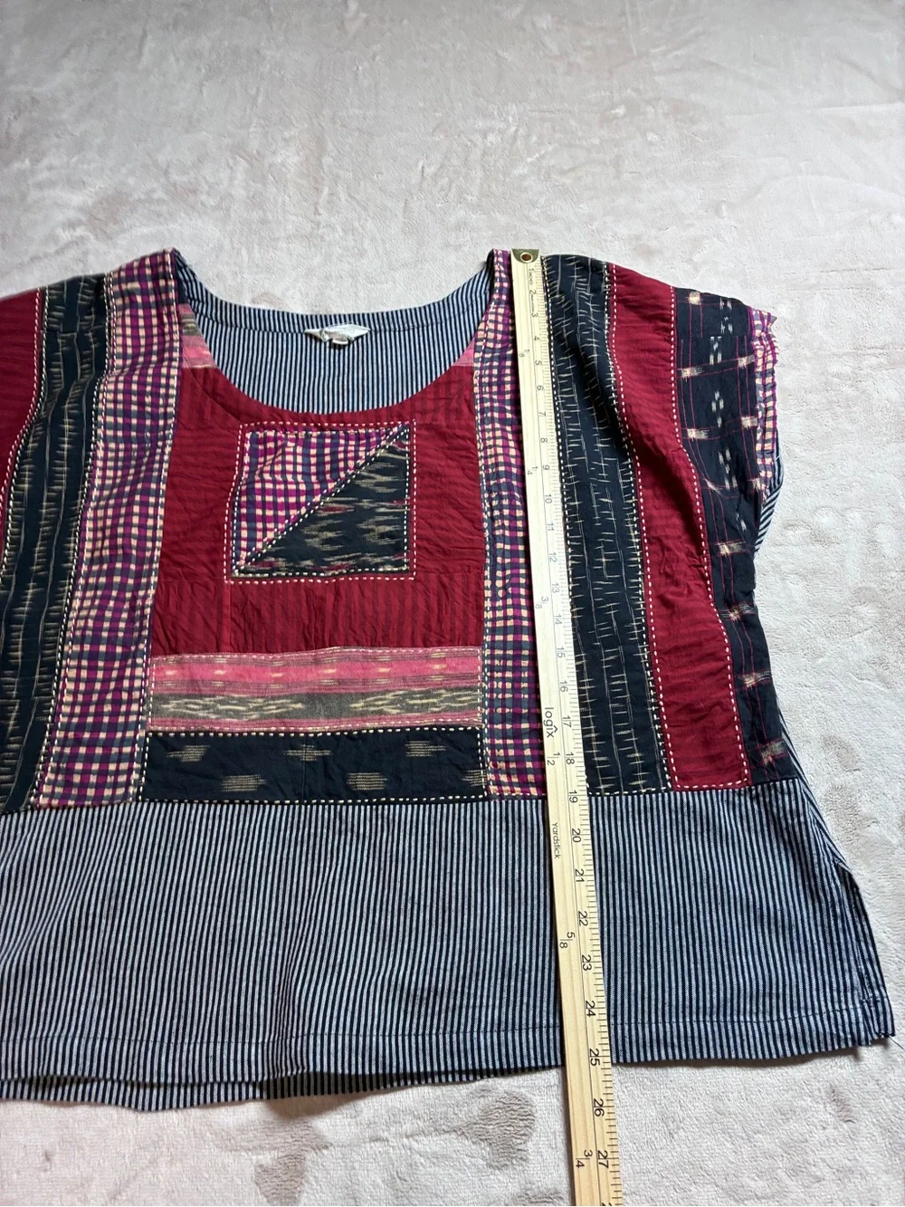 MarketPlace India Patchwork Ikat Kantha Art Blouse Boho Women's Plus 2W Top
